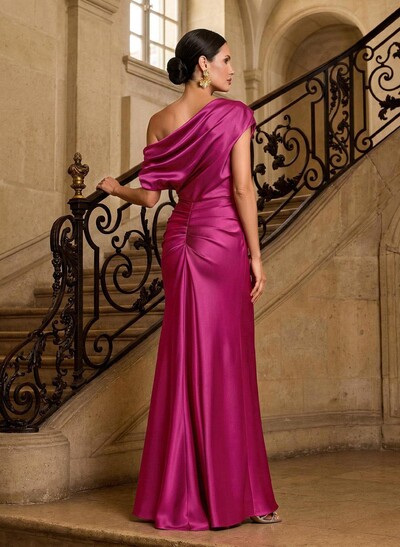 Sheath/Column Asymmetrical Sleeveless Floor-Length Matte Satin Mother Of The Bride Dresses