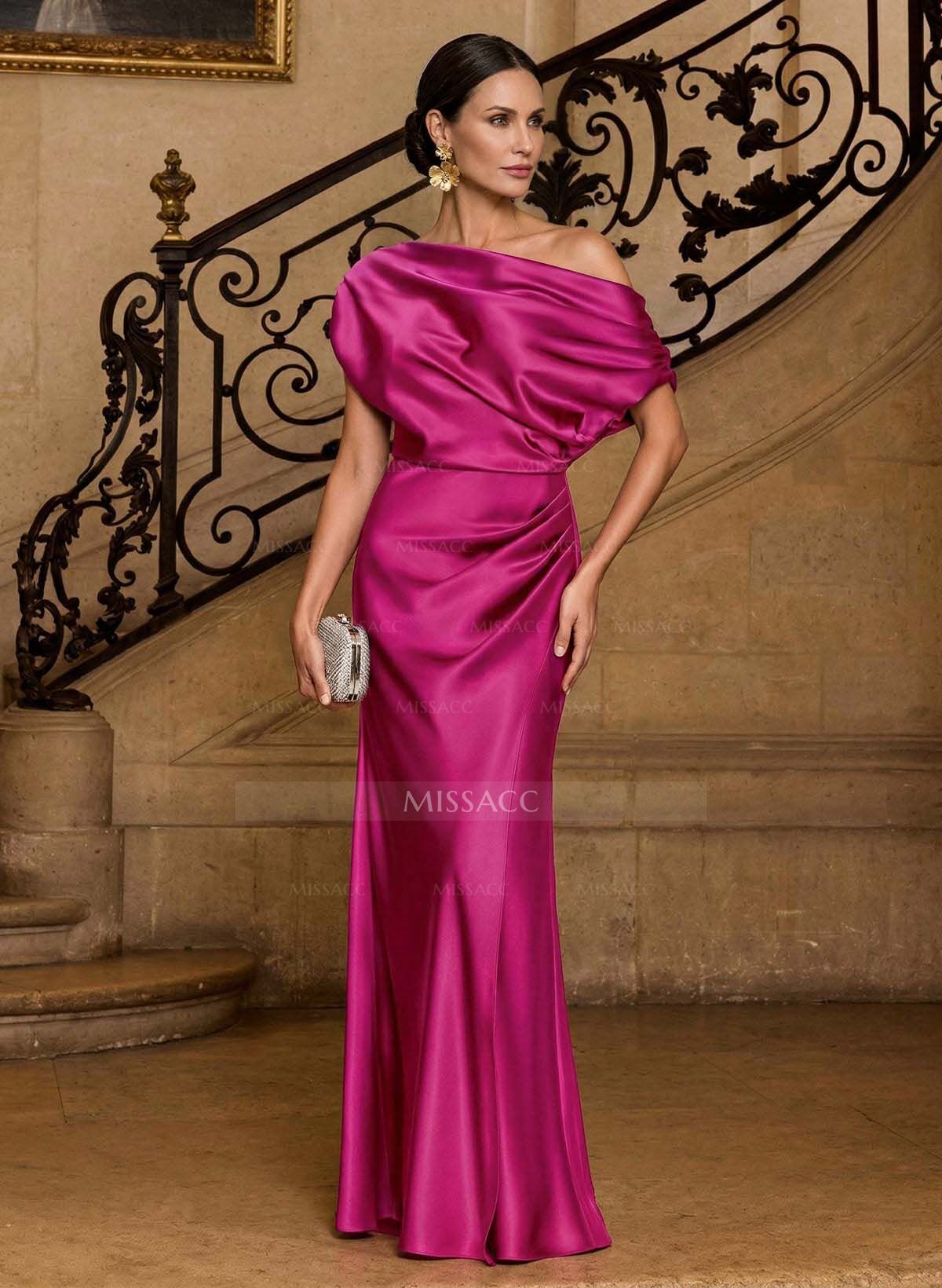 Sheath/Column Asymmetrical Sleeveless Floor-Length Matte Satin Mother Of The Bride Dresses