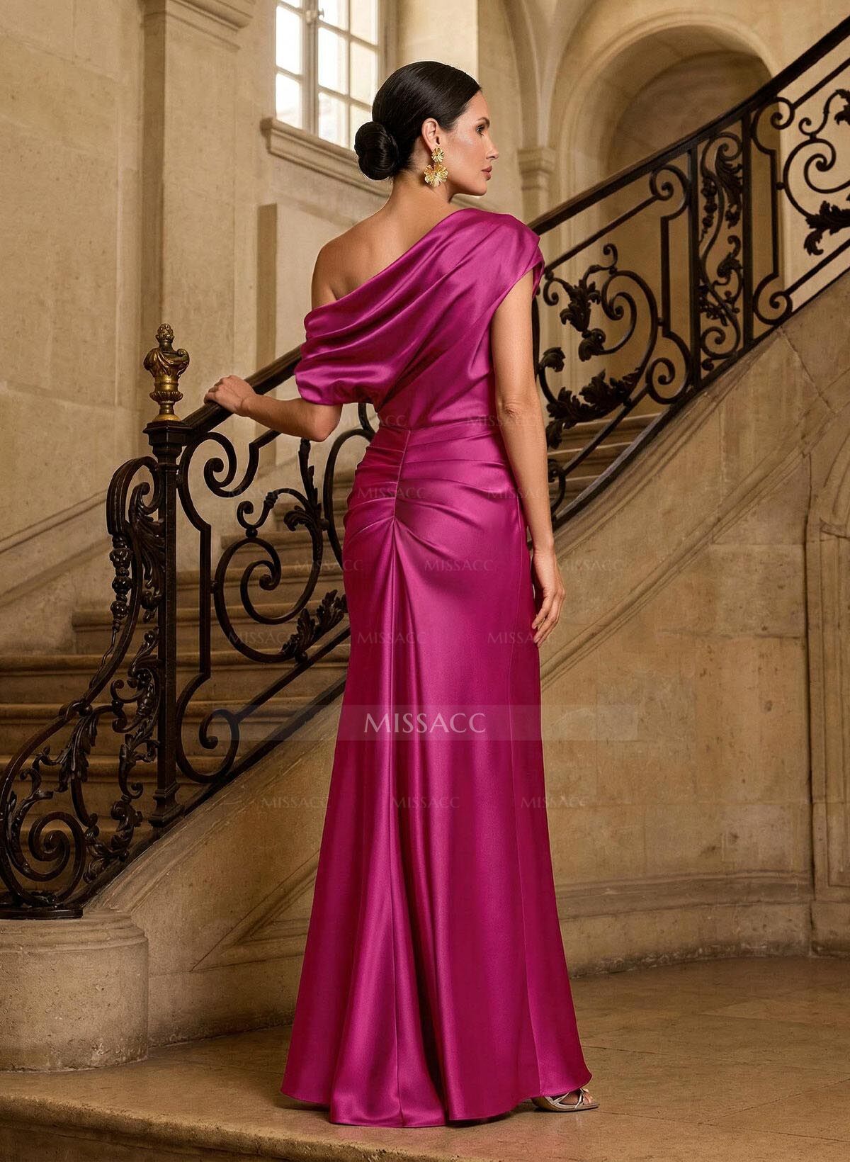 Sheath/Column Asymmetrical Sleeveless Floor-Length Matte Satin Mother Of The Bride Dresses