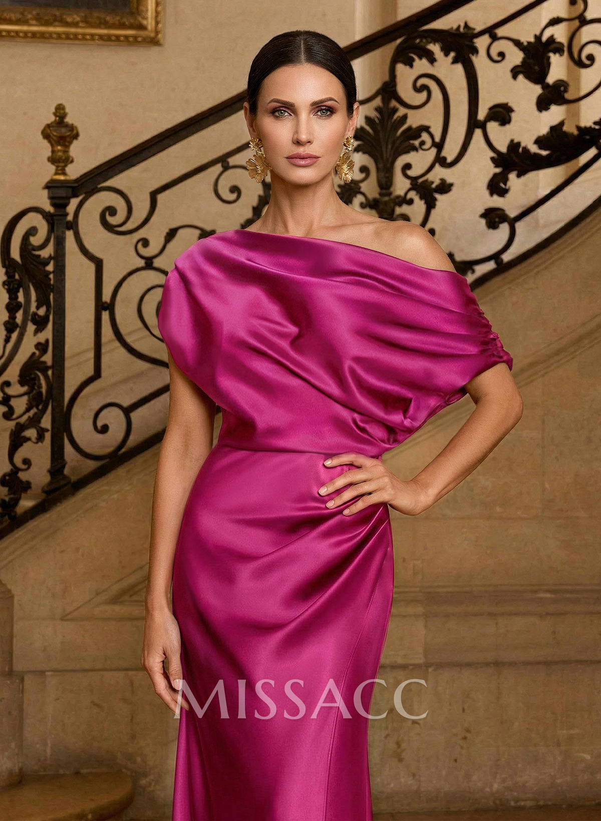 Sheath/Column Asymmetrical Sleeveless Floor-Length Matte Satin Mother Of The Bride Dresses