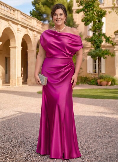 Sheath/Column Asymmetrical Sleeveless Floor-Length Matte Satin Mother Of The Bride Dresses