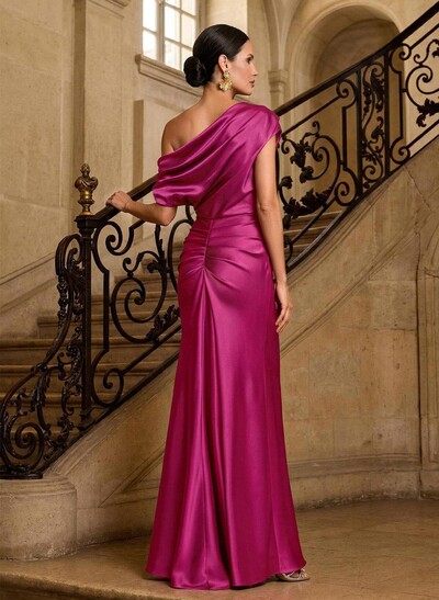 Sheath/Column Asymmetrical Sleeveless Floor-Length Matte Satin Mother Of The Bride Dresses