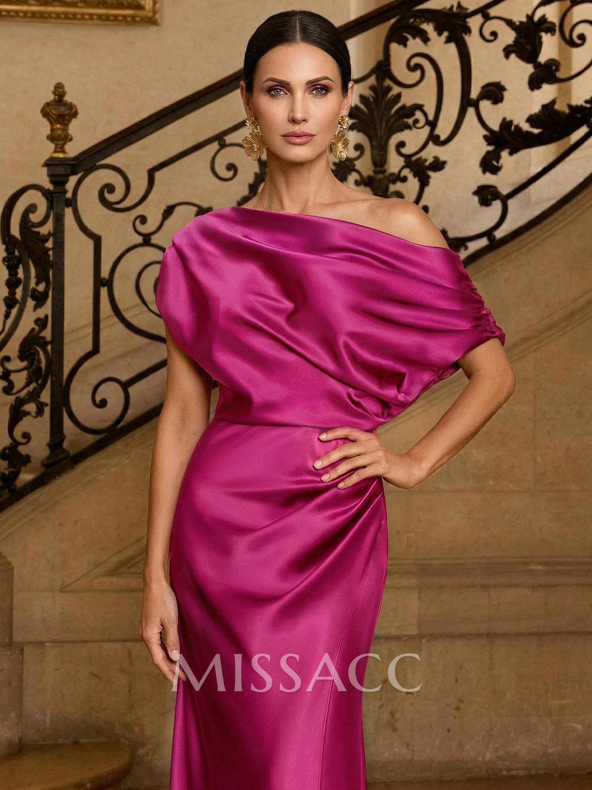 Sheath/Column Asymmetrical Sleeveless Floor-Length Matte Satin Mother Of The Bride Dresses