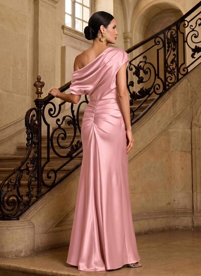 Sheath/Column Asymmetrical Sleeveless Floor-Length Matte Satin Mother Of The Bride Dresses