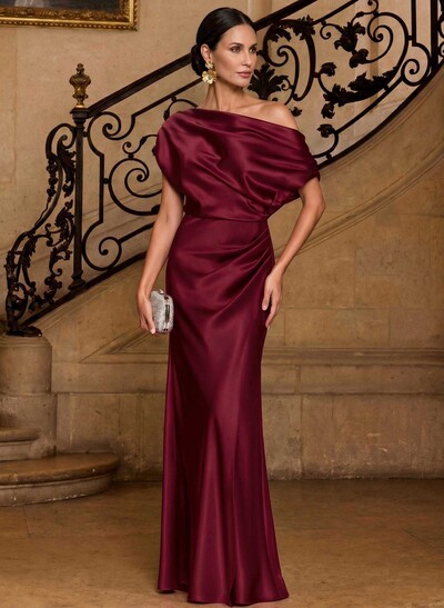 Sheath/Column Asymmetrical Sleeveless Floor-Length Matte Satin Mother Of The Bride Dresses