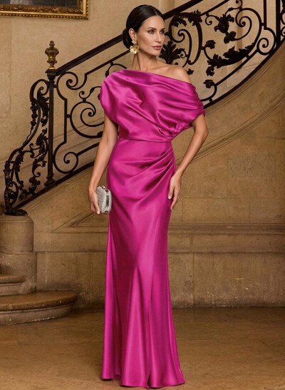 Sheath/Column Asymmetrical Sleeveless Floor-Length Matte Satin Mother Of The Bride Dresses