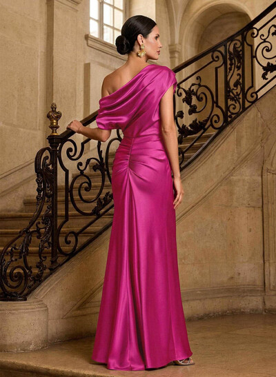 Sheath/Column Asymmetrical Sleeveless Floor-Length Matte Satin Mother Of The Bride Dresses