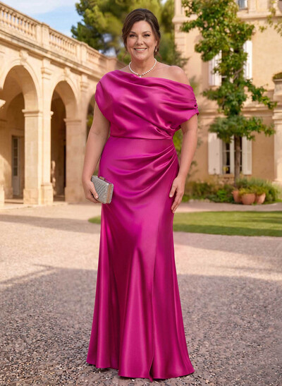 Sheath/Column Asymmetrical Sleeveless Floor-Length Matte Satin Mother Of The Bride Dresses