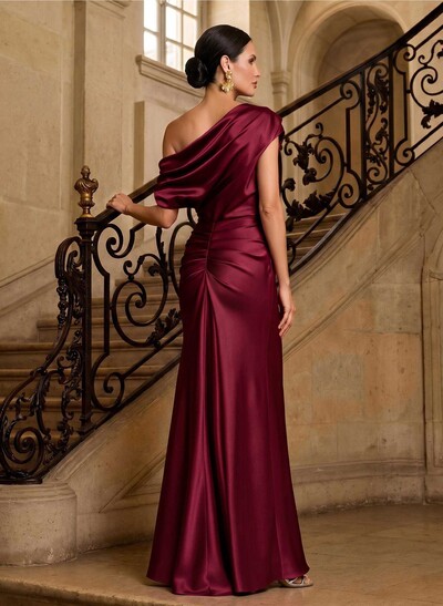 Sheath/Column Asymmetrical Sleeveless Floor-Length Matte Satin Mother Of The Bride Dresses
