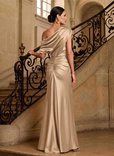 Sheath/Column Asymmetrical Sleeveless Floor-Length Matte Satin Mother Of The Bride Dresses