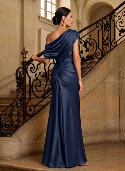 Sheath/Column Asymmetrical Sleeveless Floor-Length Matte Satin Mother Of The Bride Dresses