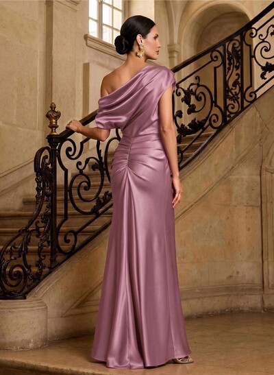 Sheath/Column Asymmetrical Sleeveless Floor-Length Matte Satin Mother Of The Bride Dresses