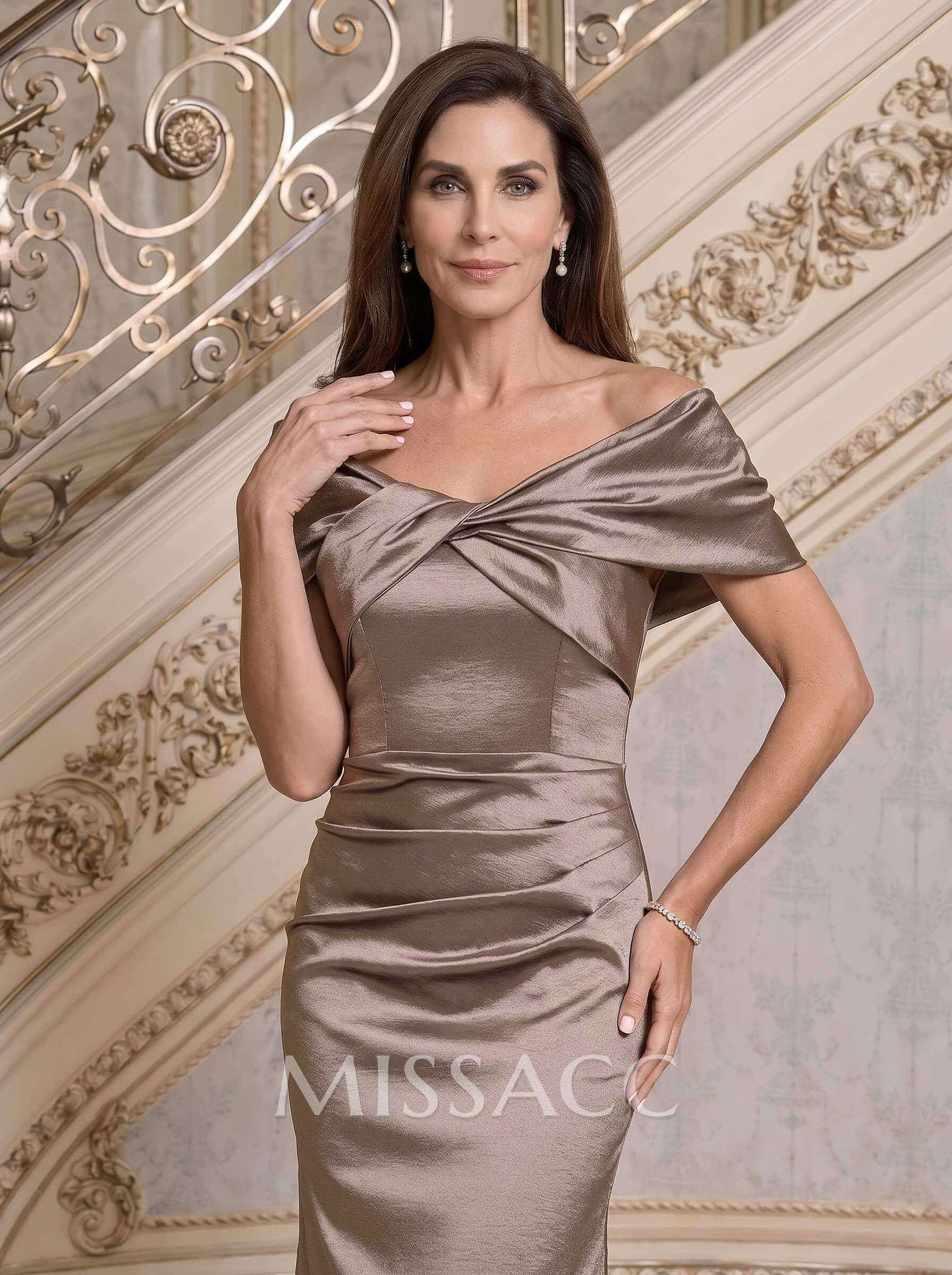 Trumpet/Mermaid Off-The-Shoulder Floor-Length Stretch Satin Knit Mother Of The Bride Dresses