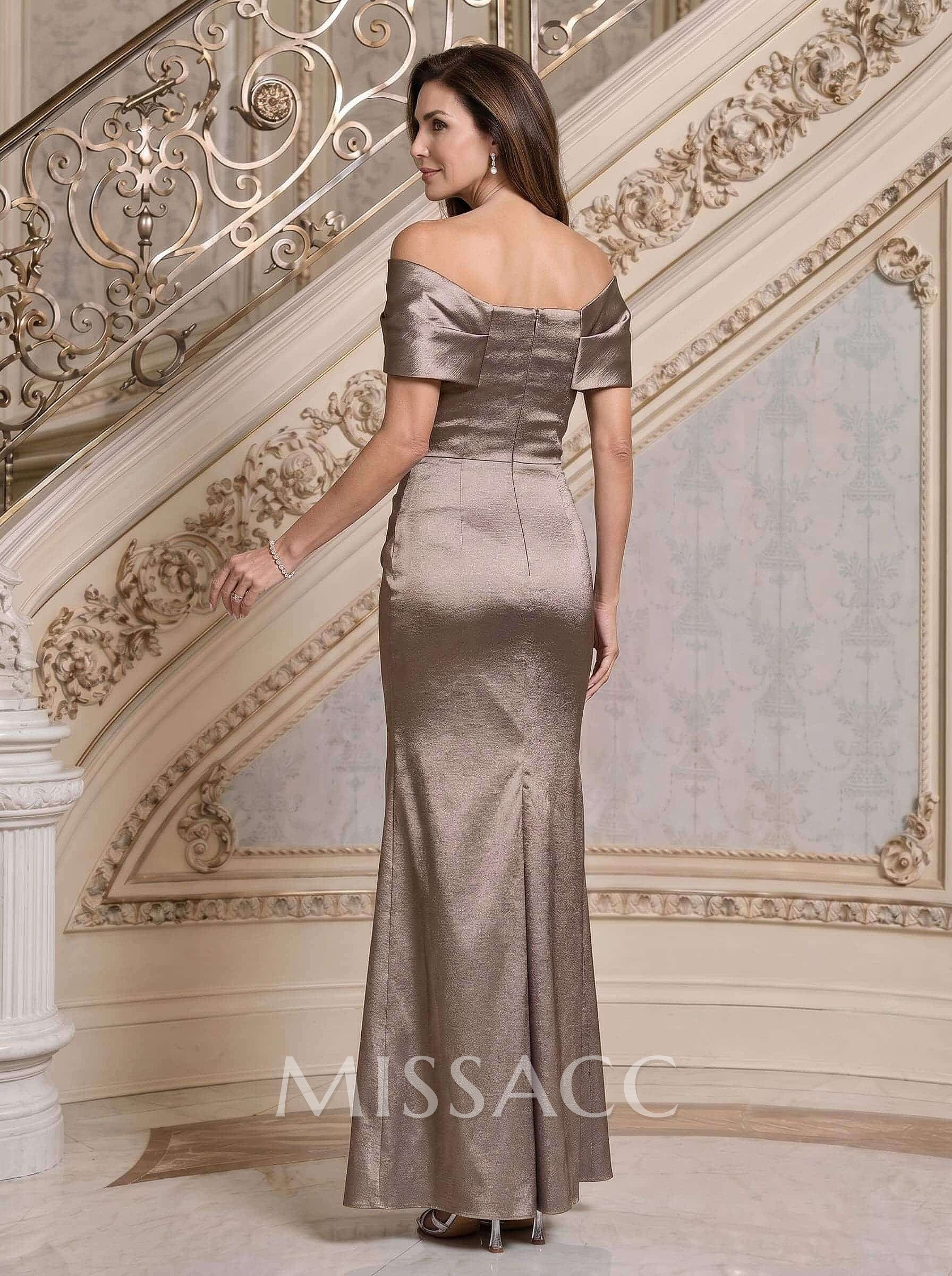 Trumpet/Mermaid Off-The-Shoulder Floor-Length Stretch Satin Knit Mother Of The Bride Dresses