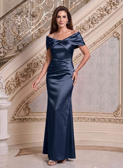 Mermaid/Trumpet Off-the-Shoulder Maxi Stretch Satin Mother of the Bride Dresses