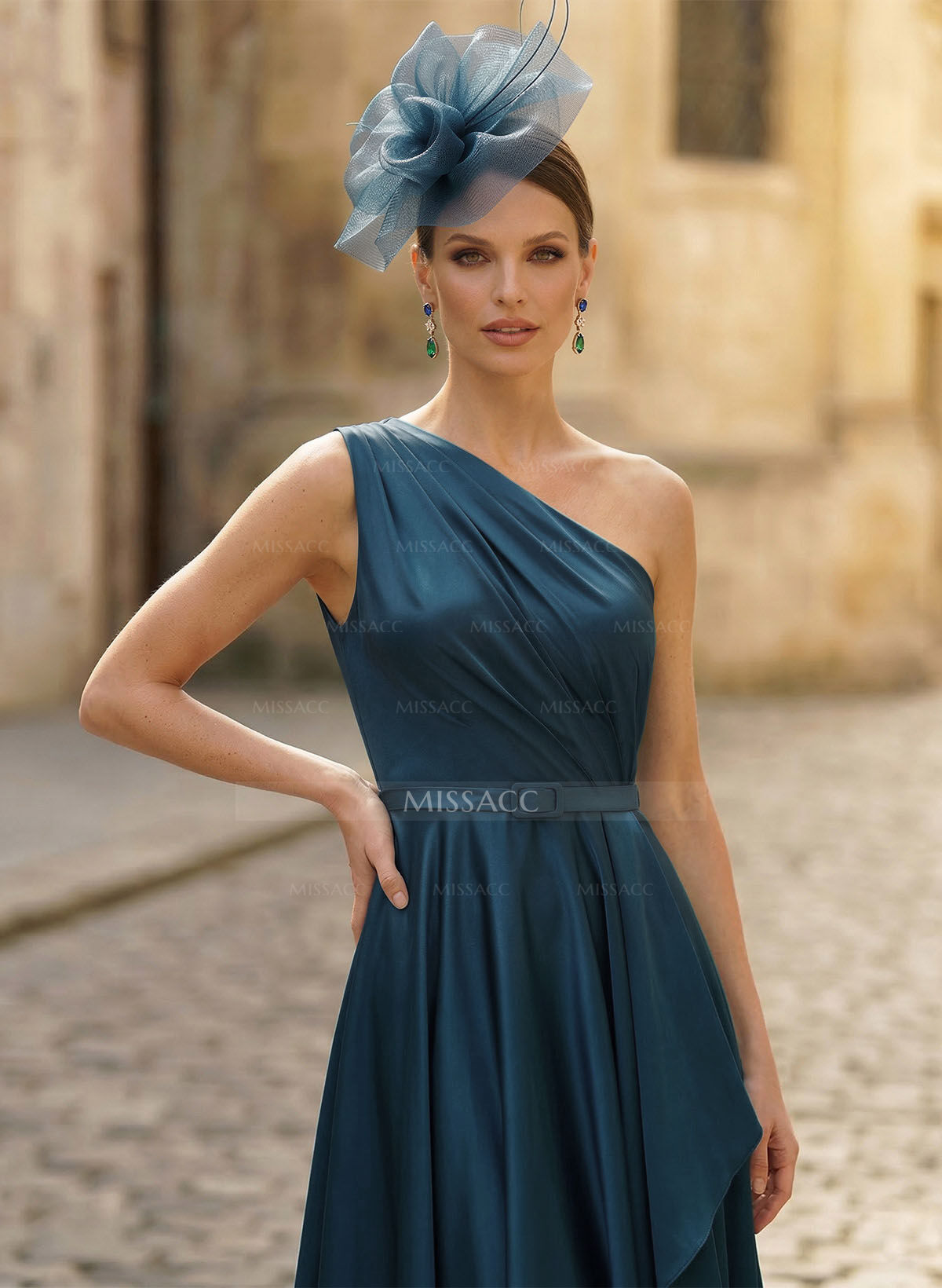 A-Line One-Shoulder Sleeveless Ankle-Length Crepe Satin Mother Of The Bride Dresses