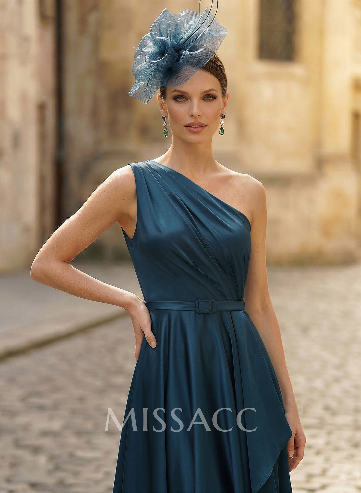 A-Line One-Shoulder Sleeveless Ankle-Length Crepe Satin Mother Of The Bride Dresses A-Line One-Shoulder Sleeveless Ankle-Length Crepe Satin Mother Of The Bride Dresses