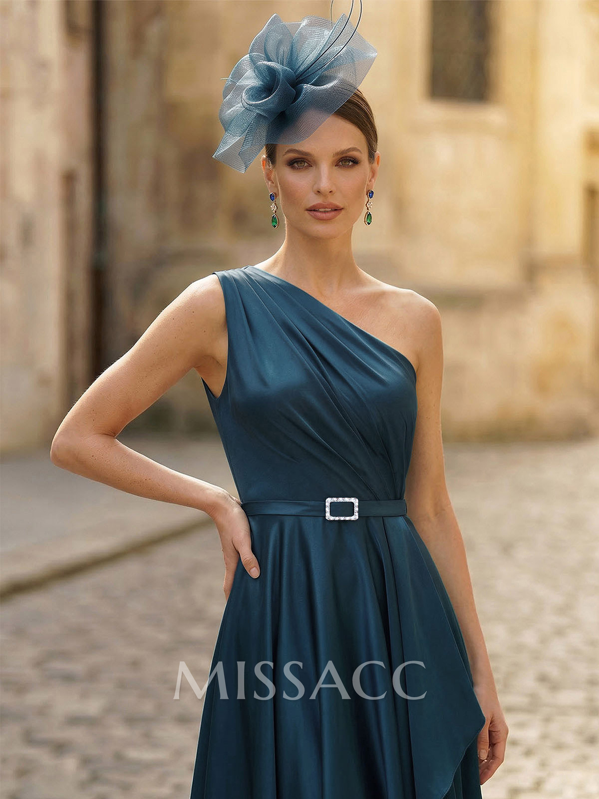 A-Line One-Shoulder Sleeveless Ankle-Length Crepe Satin Mother Of The Bride Dresses
