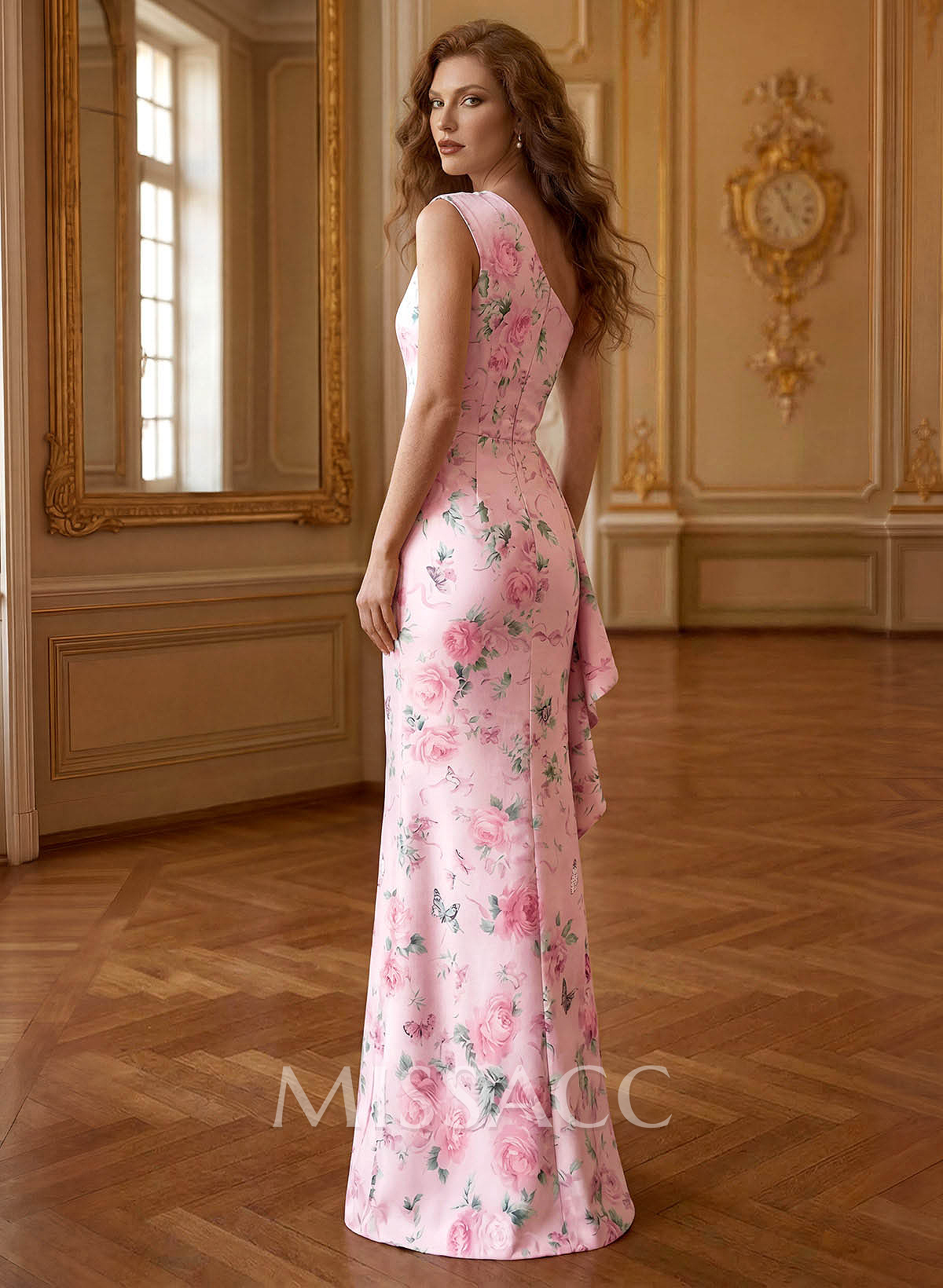 Sheath/Column One-Shoulder Floor-Length Satin Mother Of The Bride Dresses With Ruffle/Flower(s)