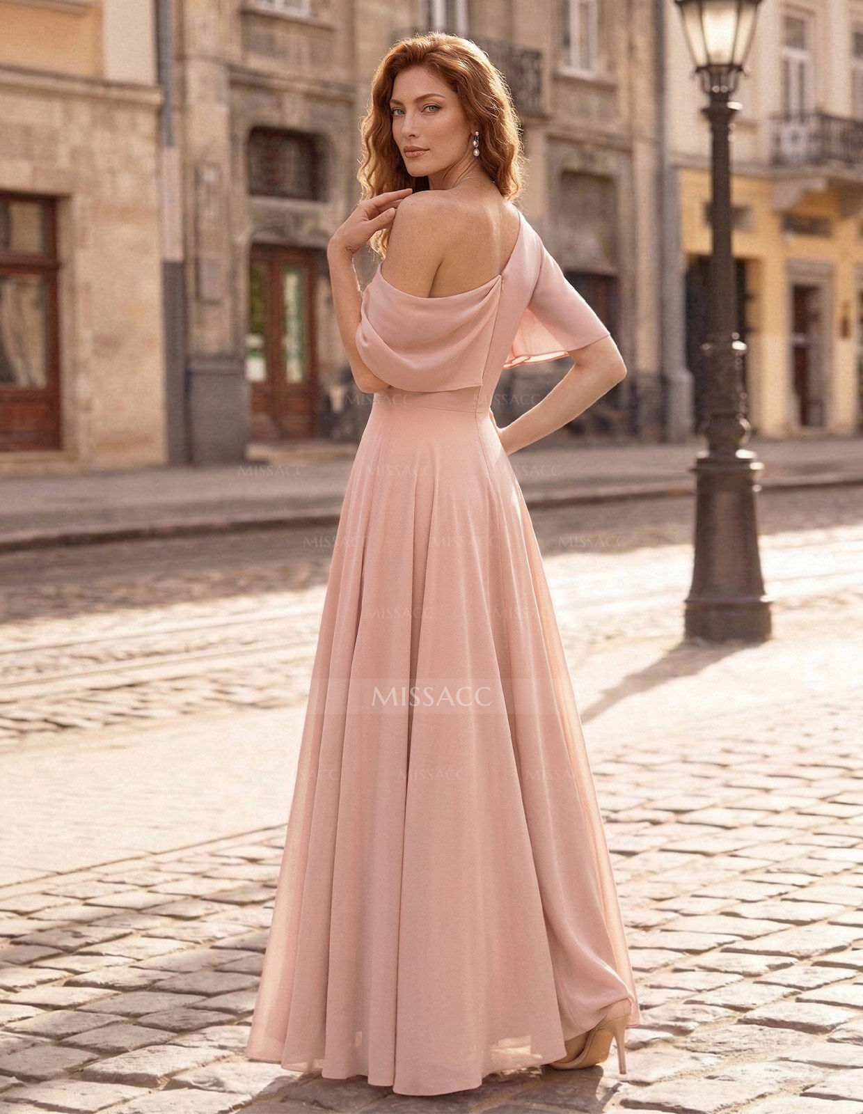 A-Line Asymmetrical Short Sleeves Floor-Length Chiffon Mother Of The Bride Dresses