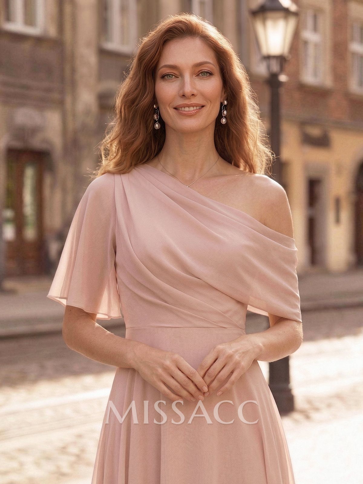 A-Line Asymmetrical Short Sleeves Floor-Length Chiffon Mother Of The Bride Dresses