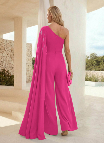 Jumpsuit/Pantsuit One-Shoulder Sleeveless Floor-Length Elastic Satin Mother Of The Bride Dresses With Sweeping Side Drape