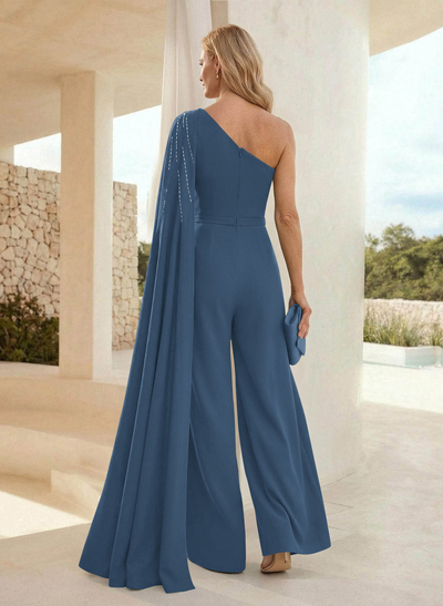 Jumpsuit/Pantsuit One-Shoulder Sleeveless Floor-Length Elastic Satin Mother Of The Bride Dresses With Sweeping Side Drape