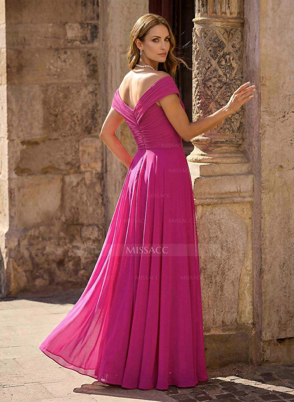 A-Line Off-The-Shoulder Sleeveless Floor-Length Chiffon Mother Of The Bride Dresses With Flower(s)