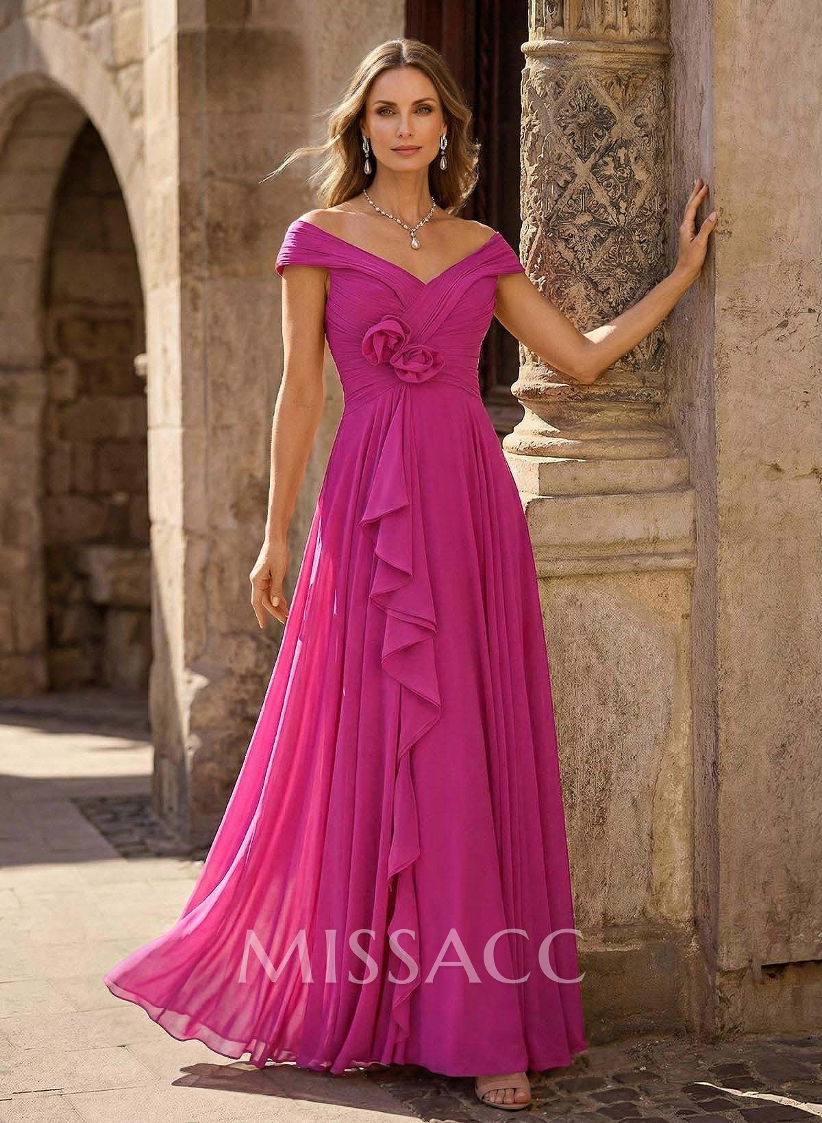 A-Line Off-The-Shoulder Sleeveless Floor-Length Chiffon Mother Of The Bride Dresses With Flower(s)