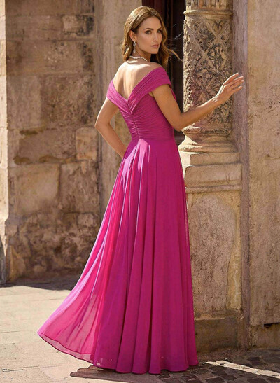 A-Line Off-The-Shoulder Sleeveless Floor-Length Chiffon Mother Of The Bride Dresses With Flower(s)