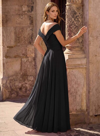 A-Line Off-The-Shoulder Sleeveless Maxi Chiffon Mother Of The Bride Dress With Floral Details