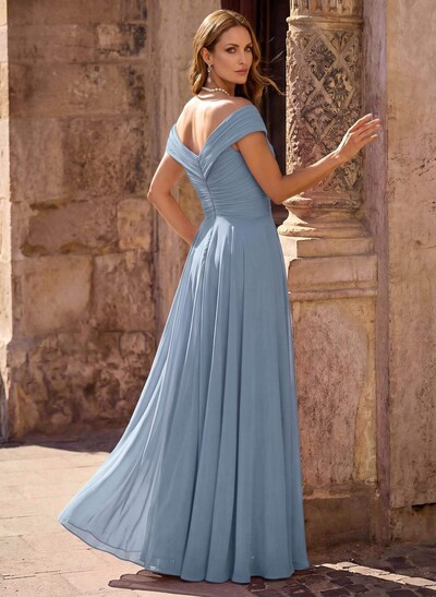 A-Line Off-The-Shoulder Sleeveless Floor-Length Chiffon Mother Of The Bride Dresses With Flower(s)
