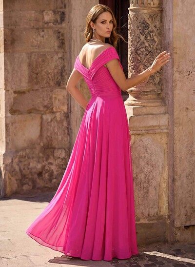 A-Line Off-The-Shoulder Sleeveless Floor-Length Chiffon Mother Of The Bride Dresses With Flower(s)