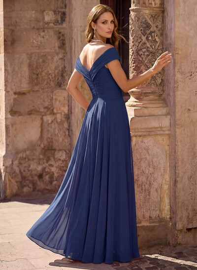 A-Line Off-The-Shoulder Sleeveless Floor-Length Chiffon Mother Of The Bride Dresses With Flower(s)