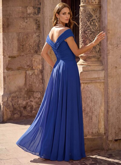 A-Line Off-The-Shoulder Sleeveless Floor-Length Chiffon Mother Of The Bride Dresses With Flower(s)