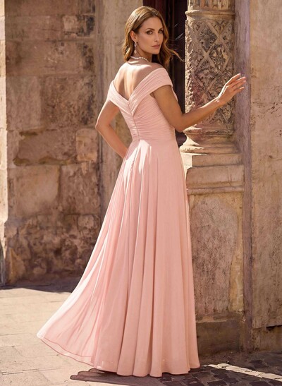A-Line Off-The-Shoulder Sleeveless Maxi Chiffon Mother Of The Bride Dress With Floral Details