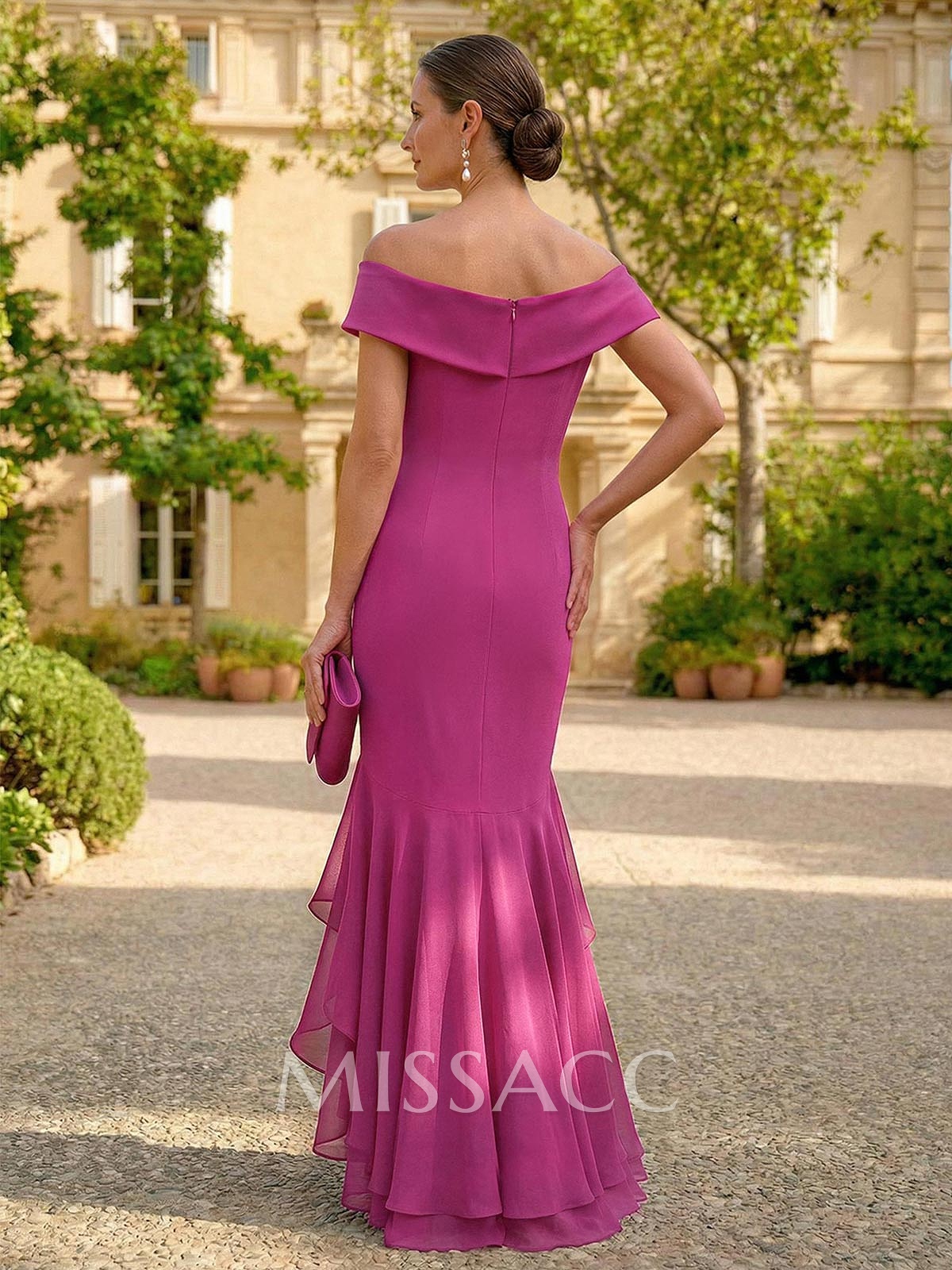 Sheath/Column Off-The-Shoulder Floor-Length Chiffon Mother Of The Bride Dresses With Ruffle/High Split Sheath/Column Off-The-Shoulder Floor-Length Chiffon Mother Of The Bride Dresses With Ruffle/High Split