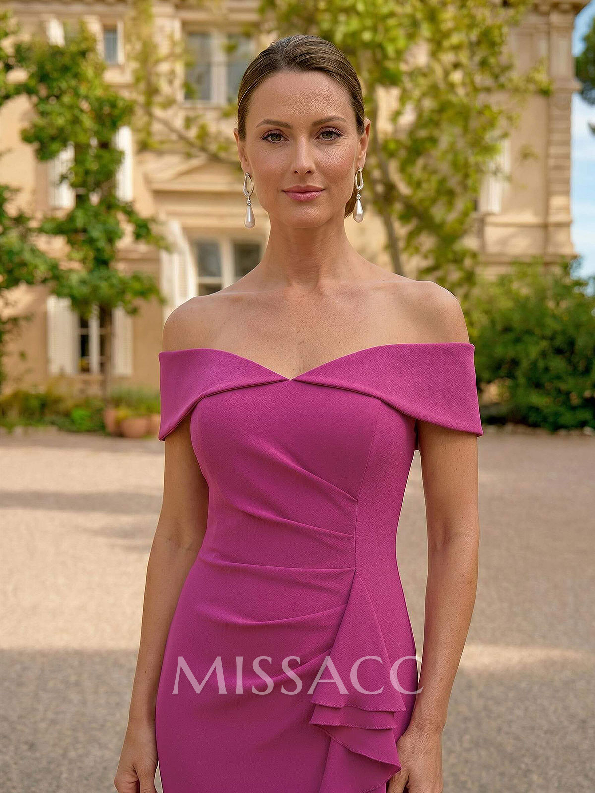 Sheath/Column Off-The-Shoulder Floor-Length Chiffon Mother Of The Bride Dresses With Ruffle/High Split Sheath/Column Off-The-Shoulder Floor-Length Chiffon Mother Of The Bride Dresses With Ruffle/High Split