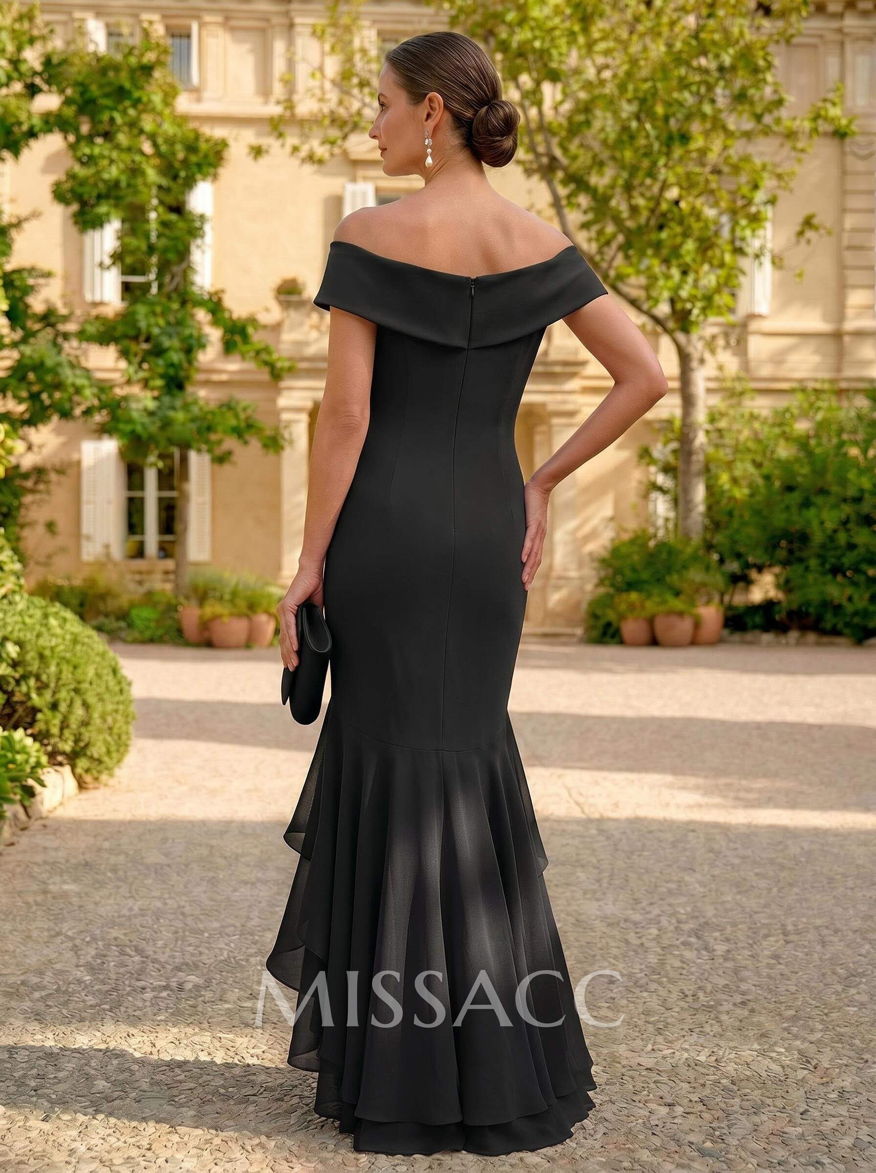 Sheath/Column Off-The-Shoulder Sleeveless Asymmetrical Chiffon Mother Of The Bride Dresses With Ruffle/High Split Sheath/Column Off-The-Shoulder Sleeveless Asymmetrical Chiffon Mother Of The Bride Dresses With Ruffle/High Split