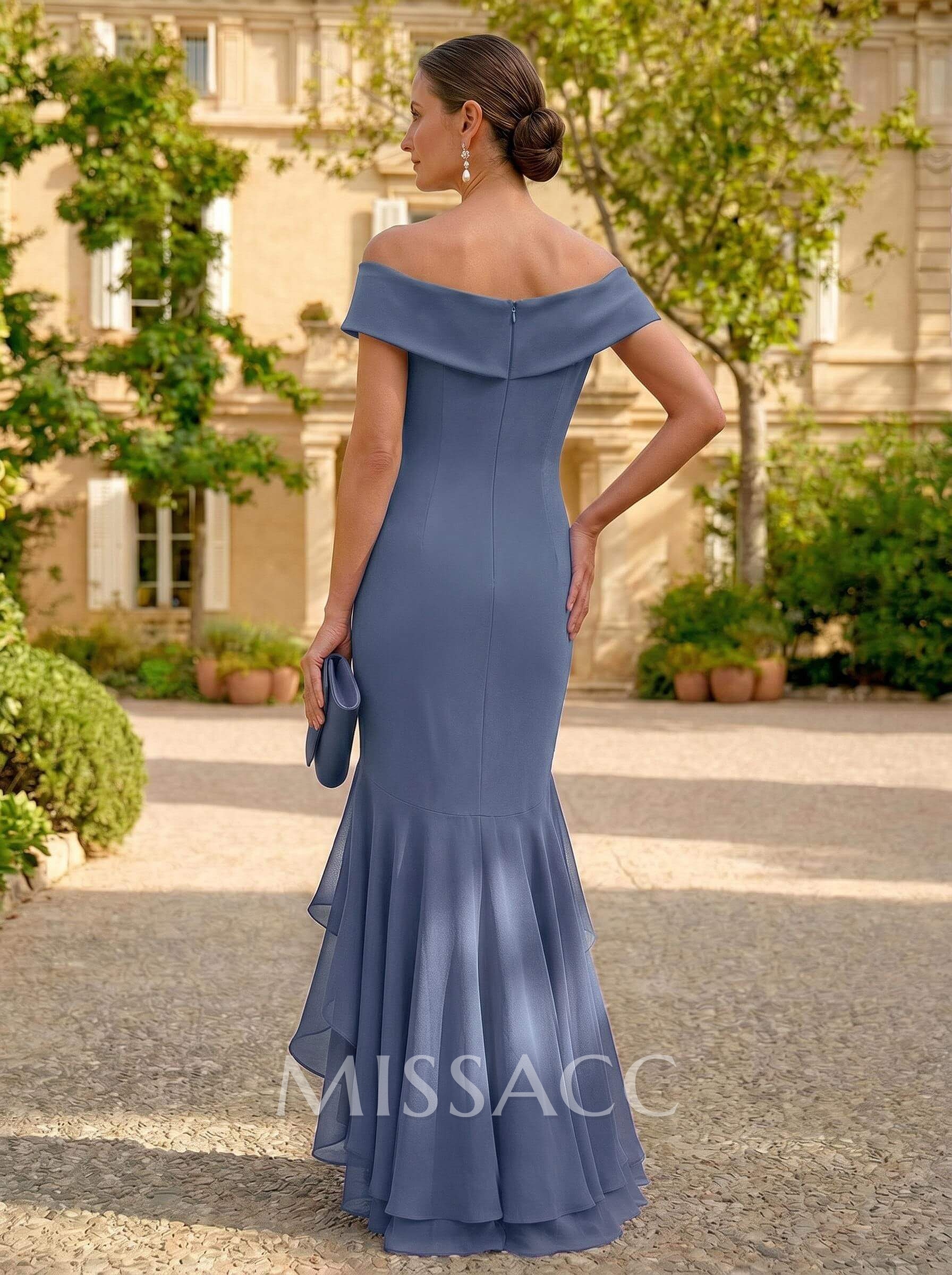 Sheath/Column Off-The-Shoulder Floor-Length Chiffon Mother Of The Bride Dresses With Ruffle/High Split