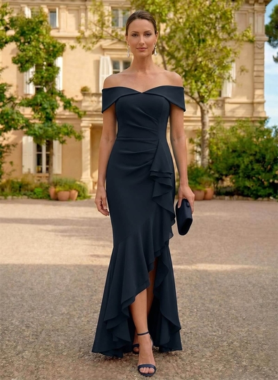 Sheath/Column Off-The-Shoulder Floor-Length Chiffon Mother Of The Bride Dresses With Ruffle/High Split