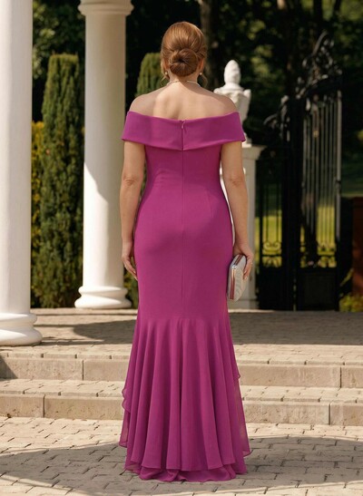 Sheath/Column Off-The-Shoulder Floor-Length Chiffon Mother Of The Bride Dresses With Ruffle/High Split