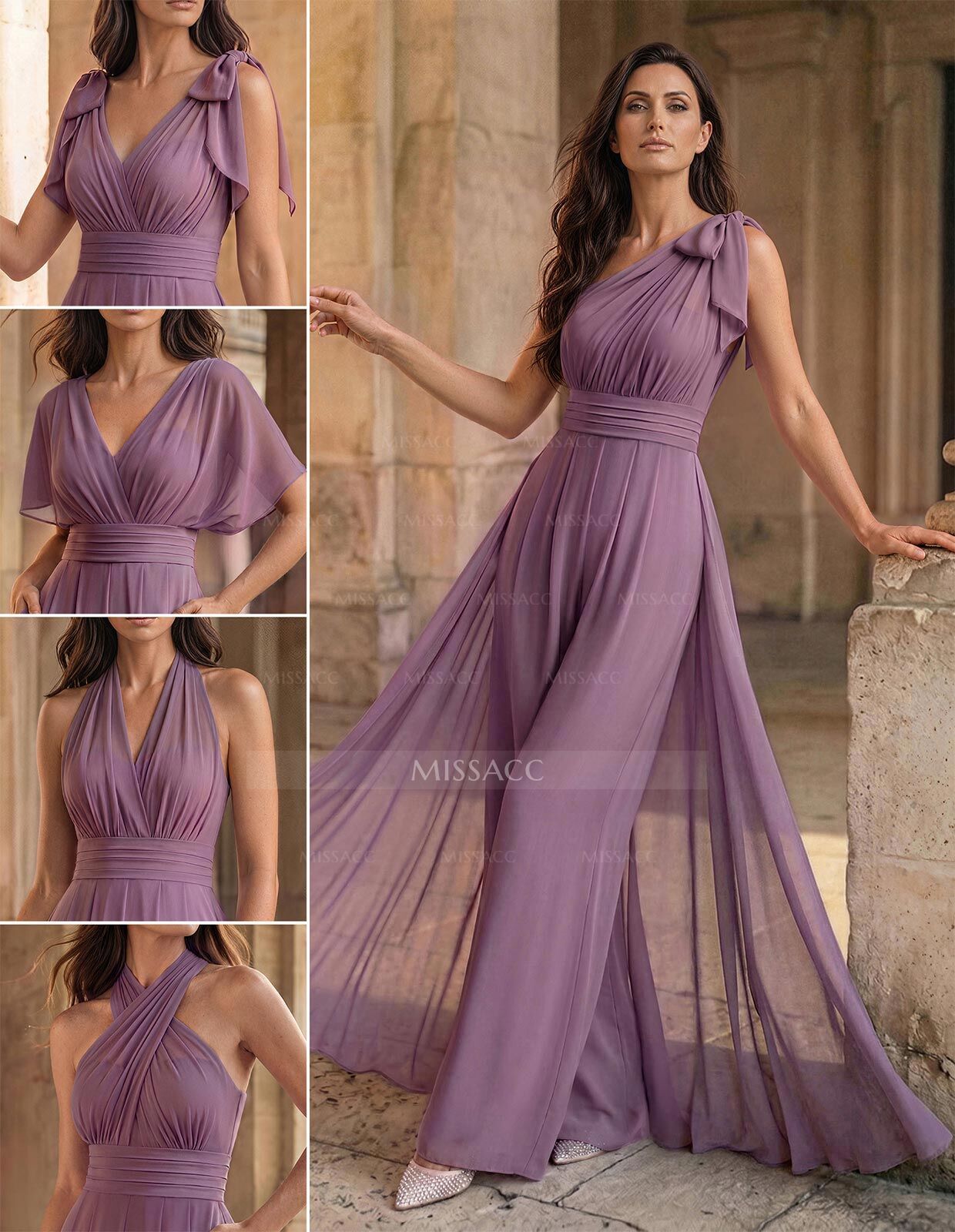 Jumpsuit/Pantsuit Sleeveless Floor-Length Chiffon Mother Of The Bride Dresses With Bow(s)/Overskirt Dress