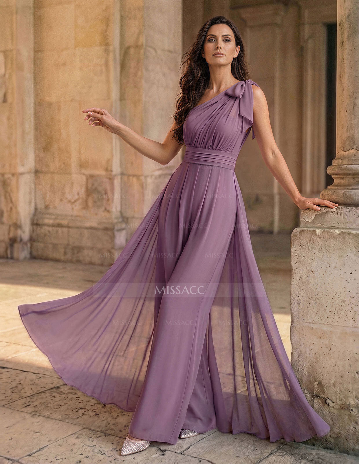 Jumpsuit/Pantsuit Sleeveless Floor-Length Chiffon Mother Of The Bride Dresses With Bow(s)/Overskirt Dress