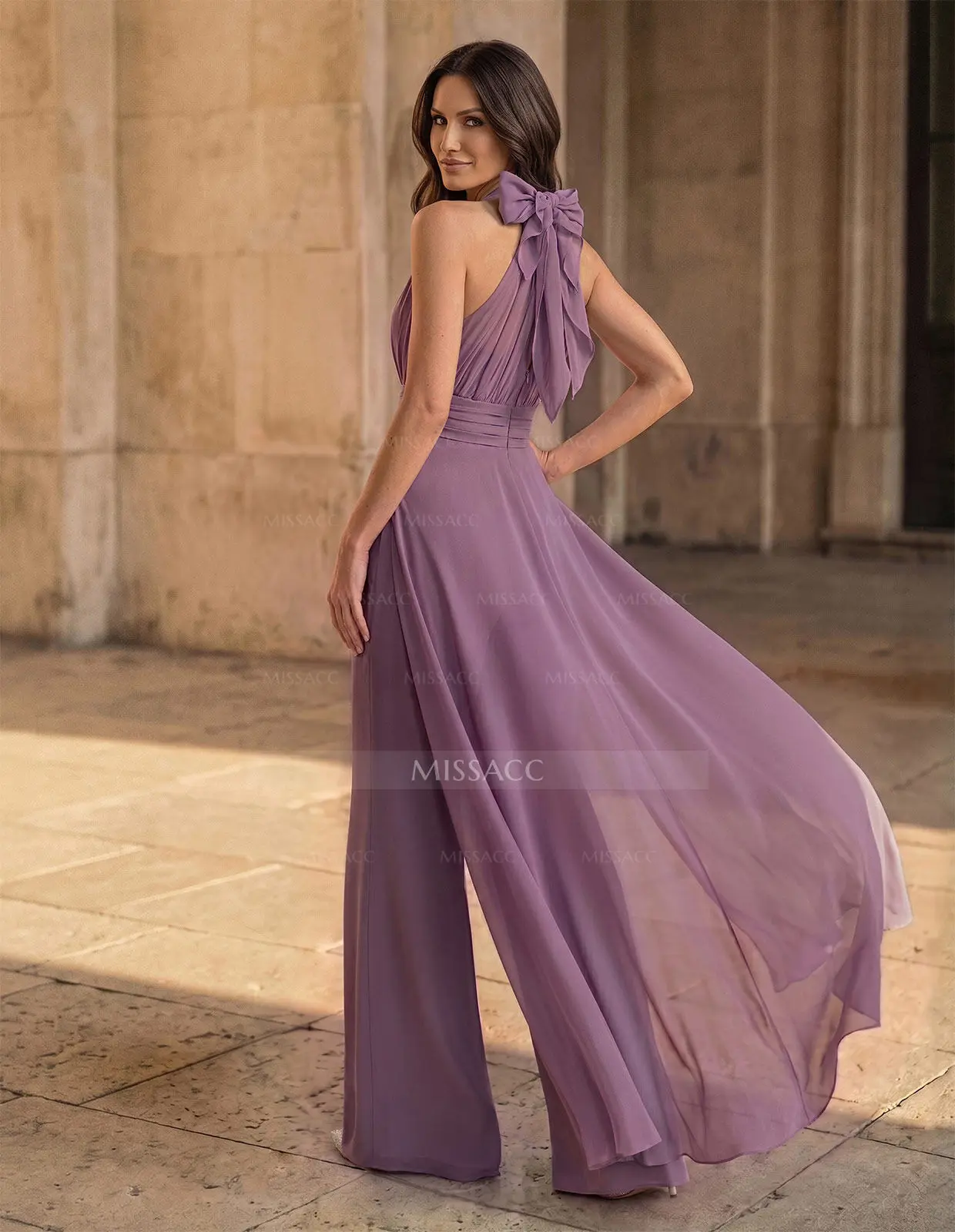 Jumpsuit/Pantsuit Sleeveless Floor-Length Chiffon Mother Of The Bride Dresses With Bow(s)/Overskirt Dress - Missacc Jumpsuit/Pantsuit Sleeveless Floor-Length Chiffon Mother Of The Bride Dresses With Bow(s)/Overskirt Dress - Missacc