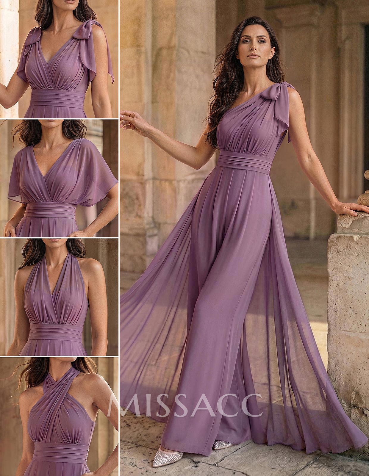 Jumpsuit/Pantsuit Sleeveless Floor-Length Chiffon Mother Of The Bride Dresses With Bow(s)/Overskirt Dress Jumpsuit/Pantsuit Sleeveless Floor-Length Chiffon Mother Of The Bride Dresses With Bow(s)/Overskirt Dress