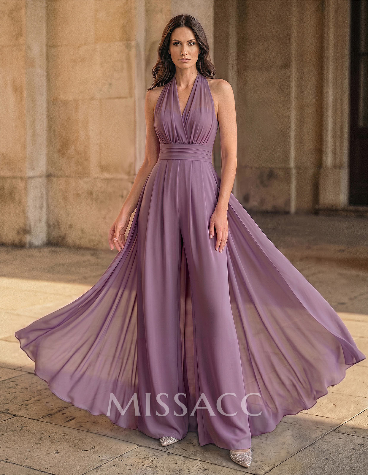 Jumpsuit/Pantsuit Sleeveless Floor-Length Chiffon Mother Of The Bride Dresses With Bow(s)/Overskirt Dress Jumpsuit/Pantsuit Sleeveless Floor-Length Chiffon Mother Of The Bride Dresses With Bow(s)/Overskirt Dress