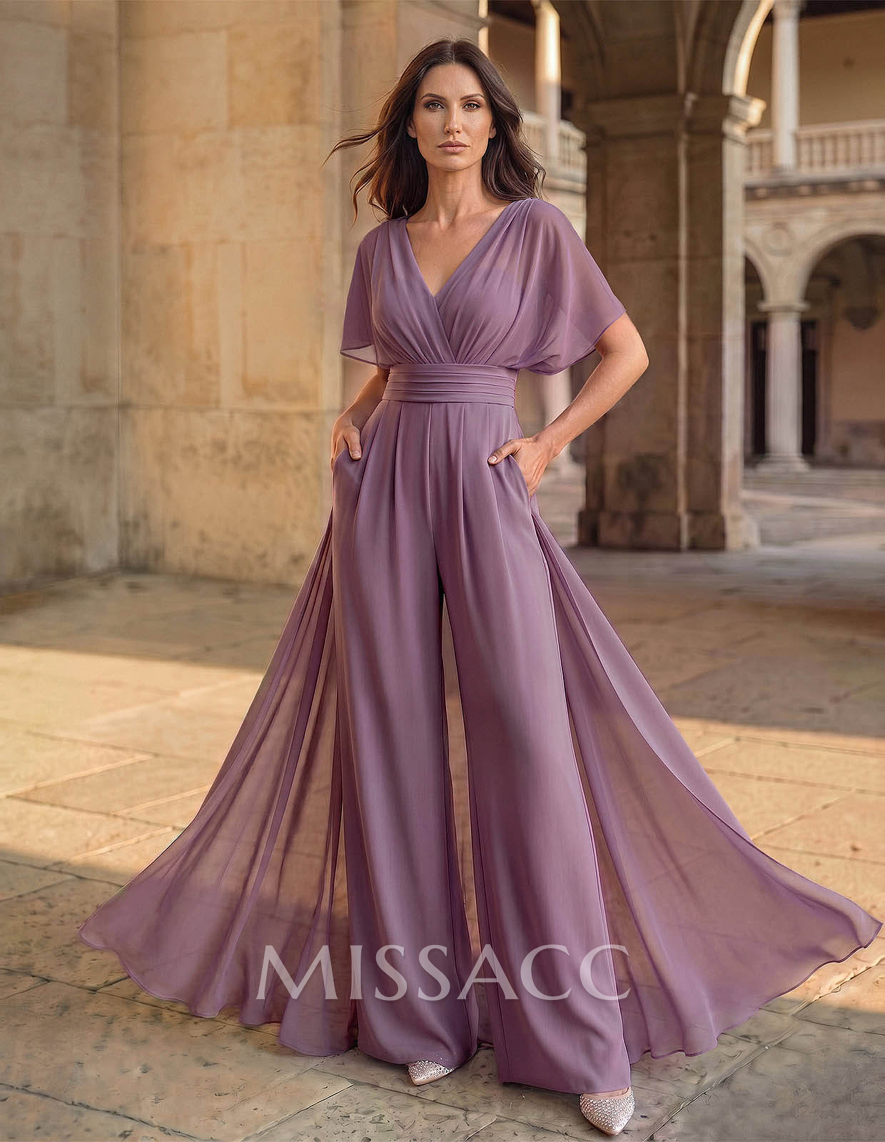 Jumpsuit/Pantsuit Sleeveless Floor-Length Chiffon Mother Of The Bride Dresses With Bow(s)/Overskirt Dress Jumpsuit/Pantsuit Sleeveless Floor-Length Chiffon Mother Of The Bride Dresses With Bow(s)/Overskirt Dress