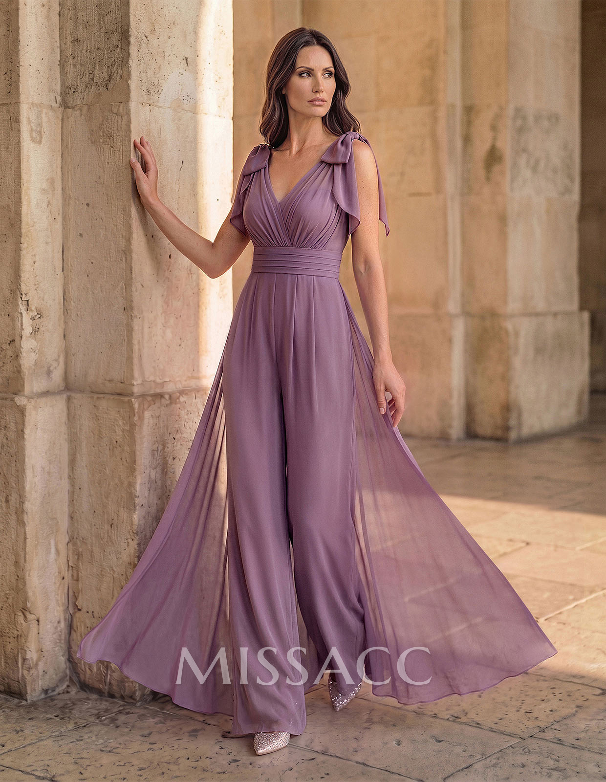 Jumpsuit/Pantsuit Sleeveless Floor-Length Chiffon Mother Of The Bride Dresses With Bow(s)/Overskirt Dress Jumpsuit/Pantsuit Sleeveless Floor-Length Chiffon Mother Of The Bride Dresses With Bow(s)/Overskirt Dress