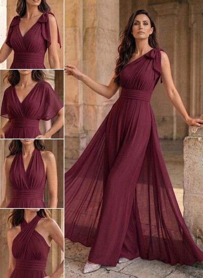 Jumpsuit/Pantsuit Sleeveless Floor-Length Chiffon Mother Of The Bride Dresses With Bow(s)/Overskirt Dress